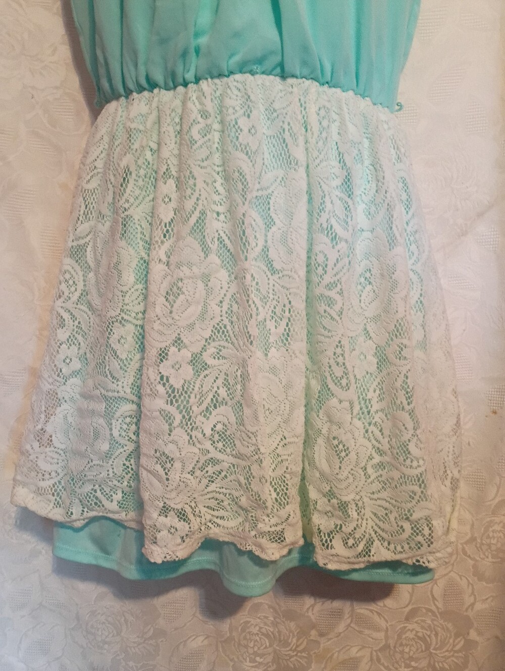 IZ BYER LADIES MINT GREEN Dress W/LACE ACCENT Sz M - Picture 2 of 7